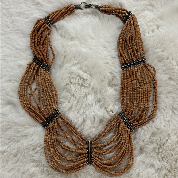 Vintage Beaded Wood Elegant Brown Choker Necklace - Picture 2 of 16